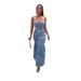 Damenbekleidung Mikroelastische Hosenträger Low Cut Denim Anzug Knopf Langer Rock Anzug_voghion.com