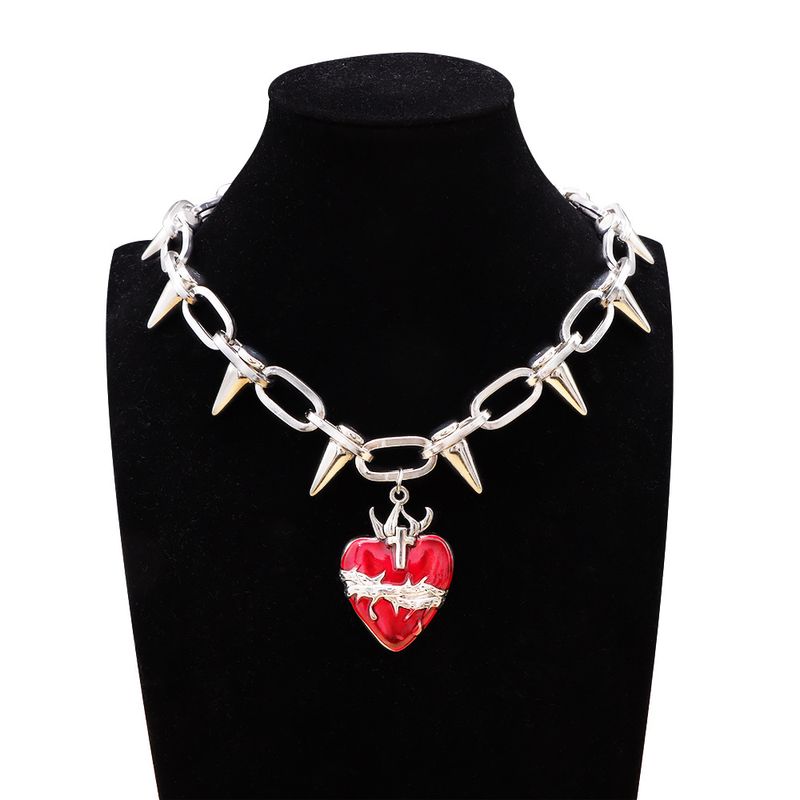 Gotiskt Nit Mode Hip Hop Mörk Kors Fängelse Hjärta Hänge Punk Halsband_voghion.com