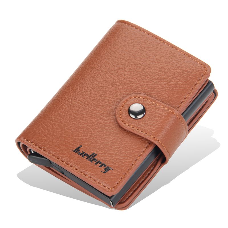 Nuovo modello Lychee Porta carte da uomo Porta carte RFID automatico con fibbia elastica Porta carte da uomo Porta carte in metallo con scatola in alluminio_voghion.com