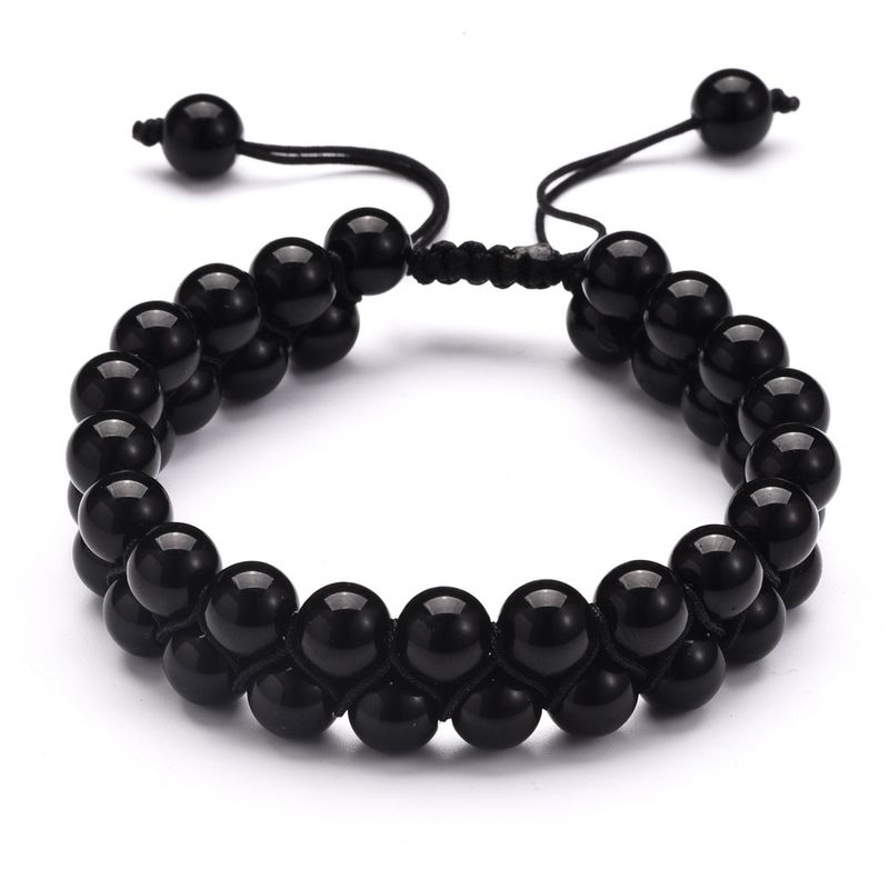 Charm-Armbänder, bunter Achat, Vulkanstein, schwarzer Stein, doppellagig, geflochtene Armbänder, Paarschmuck_voghion.com