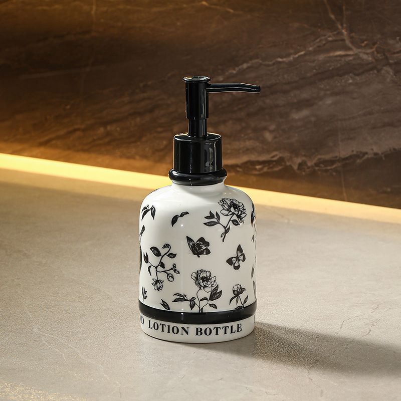 Bicchiere portaspazzolino in ceramica con flacone dispenser - Set da bagno vintage con motivo floreale e uccelli, organizer per lavabo da 420 ml realizzato a mano_voghion.com