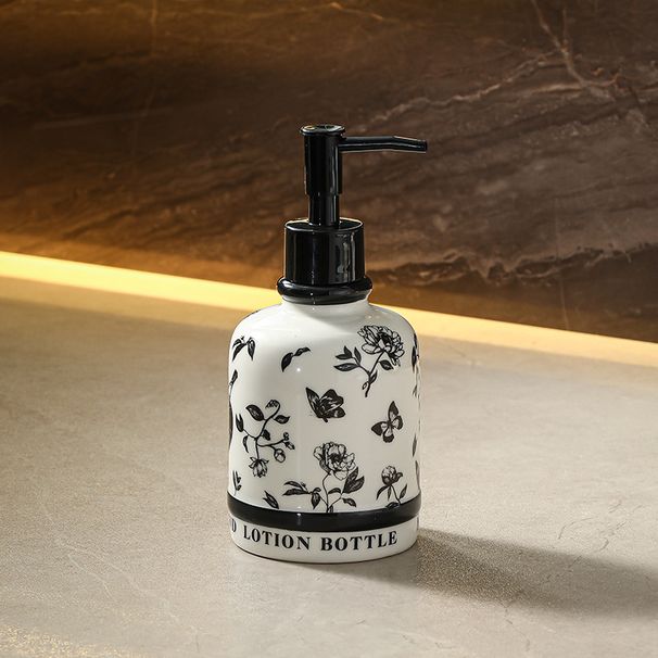 Bicchiere portaspazzolino in ceramica con flacone dispenser - Set da bagno vintage con motivo floreale e uccelli, organizer per lavabo da 420 ml realizzato a mano_voghion.com