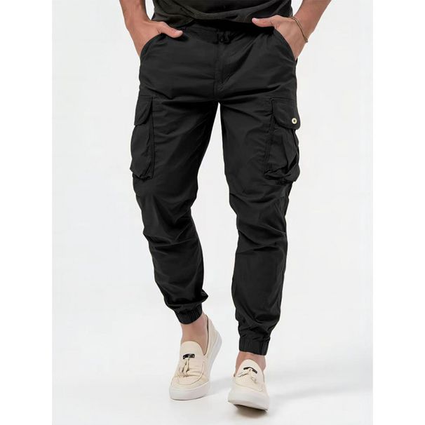 Moška oblačila Tridimenzionalna torba Tkane cargo hlače Pajkice s pasom za vezanje Proste hlače Enobarvne moške hlače_voghion.com