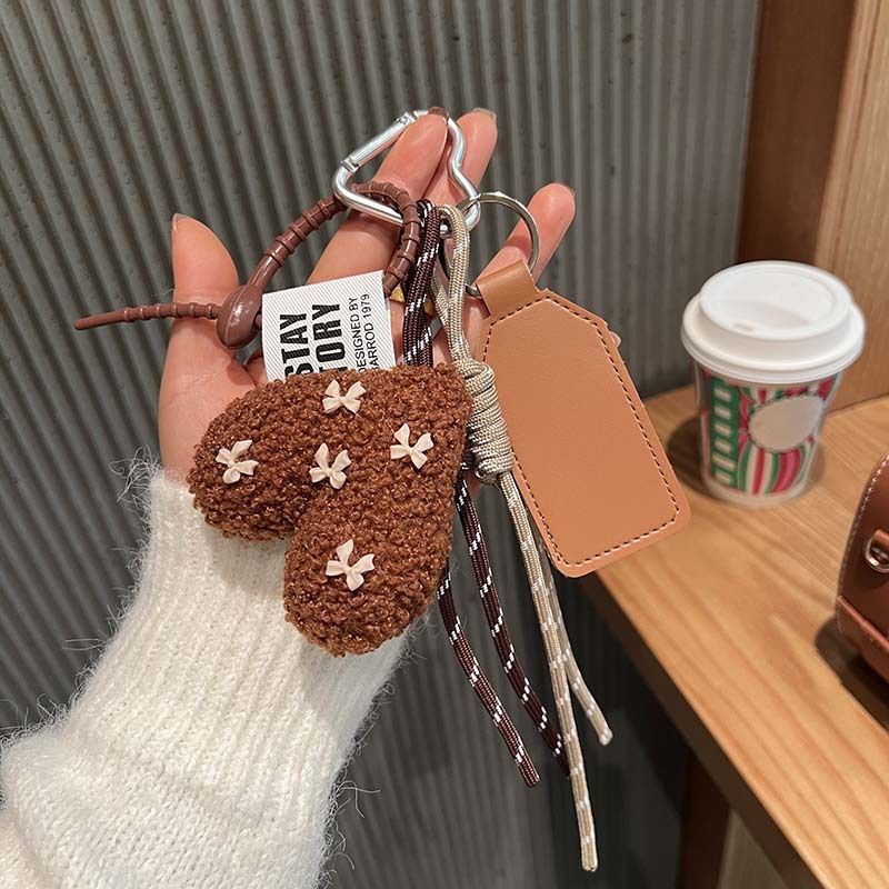 Bag Charms Lambswool Love Pendant Plush Bow Lanyard Climbing Bracelet Keychain Bag Pendant_voghion.com