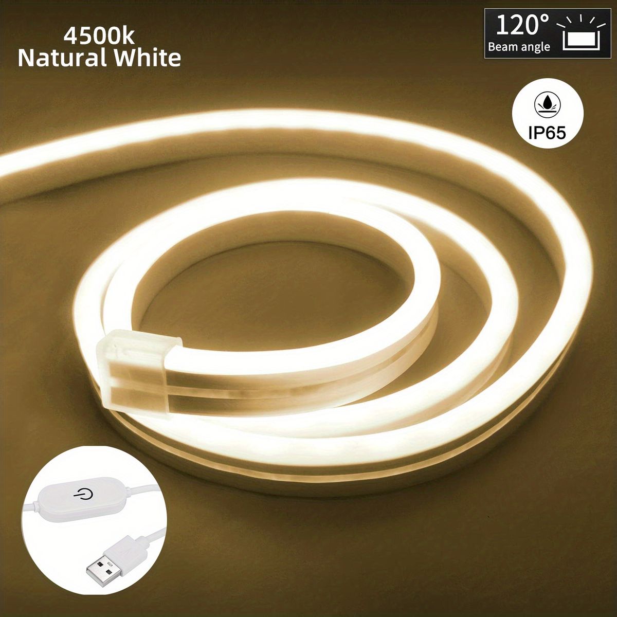 Bande lumineuse LED néon USB DC 5 V, intensité variable, interrupteur tactile, flexible, en silicone, étanche, pour décoration extérieure et intérieure_voghion.com