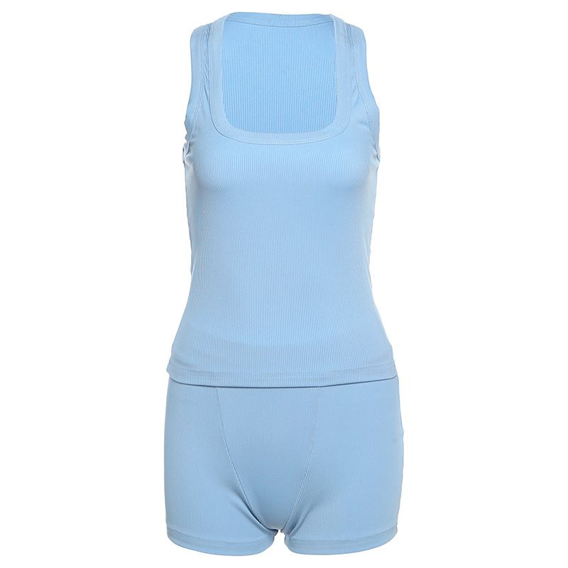 Damenbekleidung Herbstmode Lässig Rundhals Einfarbig Slim Fit I-förmige Weste Hohe Taille Shorts Anzug_voghion.com