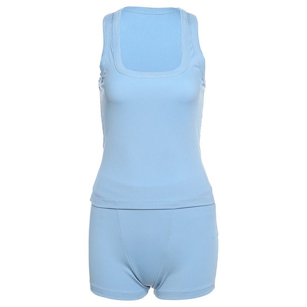 Damenbekleidung Herbstmode Lässig Rundhals Einfarbig Slim Fit I-förmige Weste Hohe Taille Shorts Anzug_voghion.com