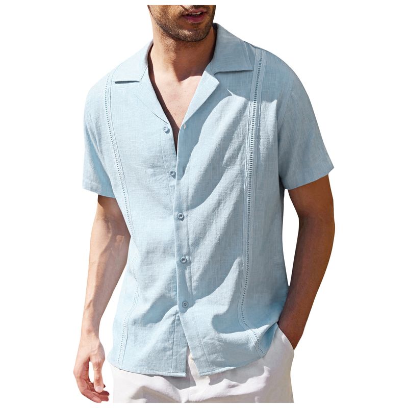 Camisa de lino para hombre, camisa informal de Guayabera cubana, manga corta, para playa, gran oferta transfronteriza, 2022_voghion.com