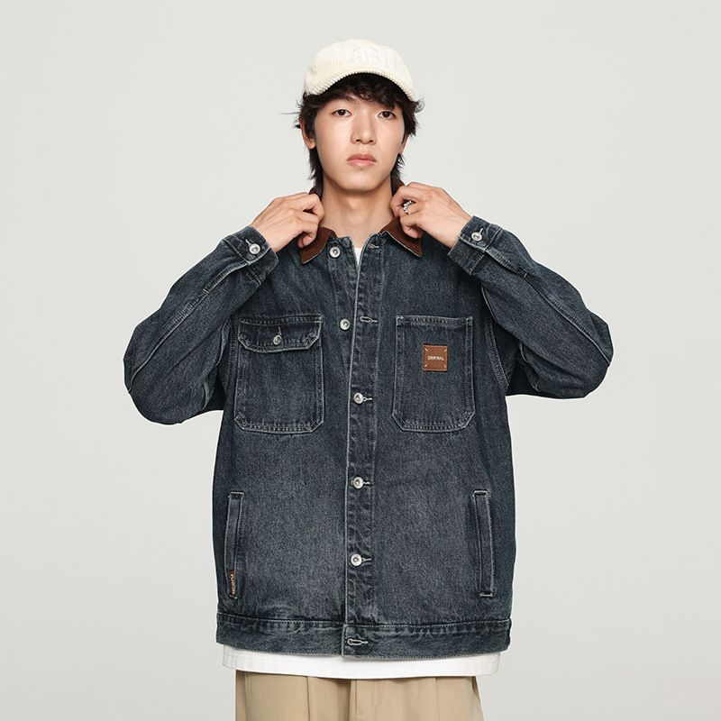 Men's Clothing High End Cotton Retro Washed Stitching Denim Casual Fashion Jacket_voghion.com