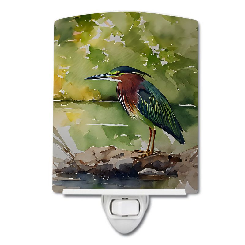 NEW Green Heron Ceramic Night Light Compact, UL-Certified, Ideal for Bedroom, Bathroom, Nursery, Hallway, Kitchen, 6x4x3, Multicolor_voghion.com