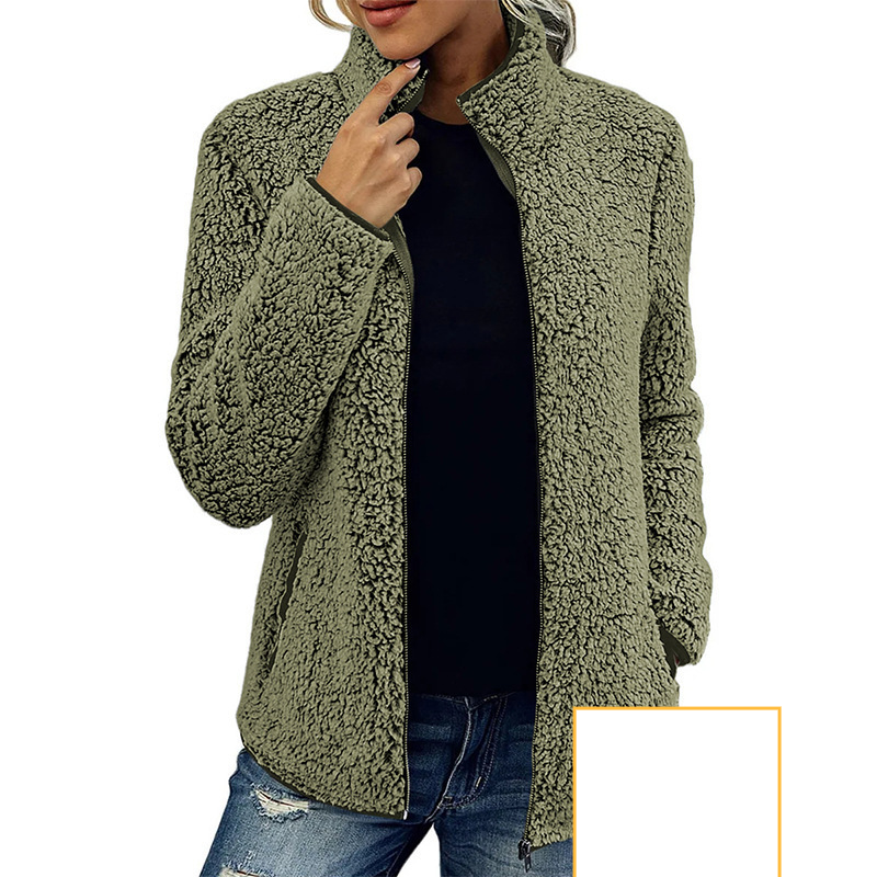 Women's Clothing 2024 stand collar solid color sweatshirt women's casual fashion long sleeve zipper bubble velvet jacket_voghion.com