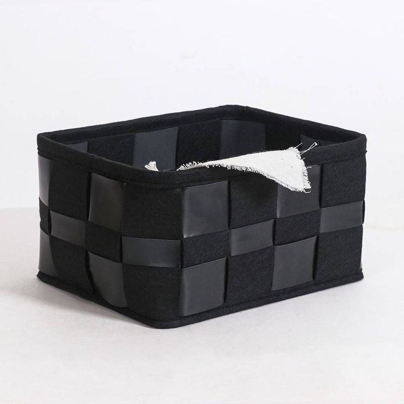 Cesta de almacenamiento de fieltro rectangular, color negro y gris oscuro, plegable, para ordenar y organizar la ropa sucia del dormitorio._voghion.com