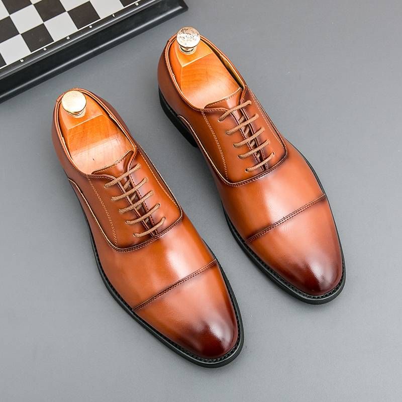 New Men's British Brown Business Derby Shoes Leather Lace-up Casual Office Black Men's Shoes Banquet Dress Wedding Oxford Shoes_voghion.com