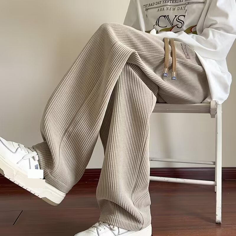 Herenkleding Pluche en verdikte corduroy broek Oversized sport joggingbroek Rechte wijde pijpen broek_voghion.com