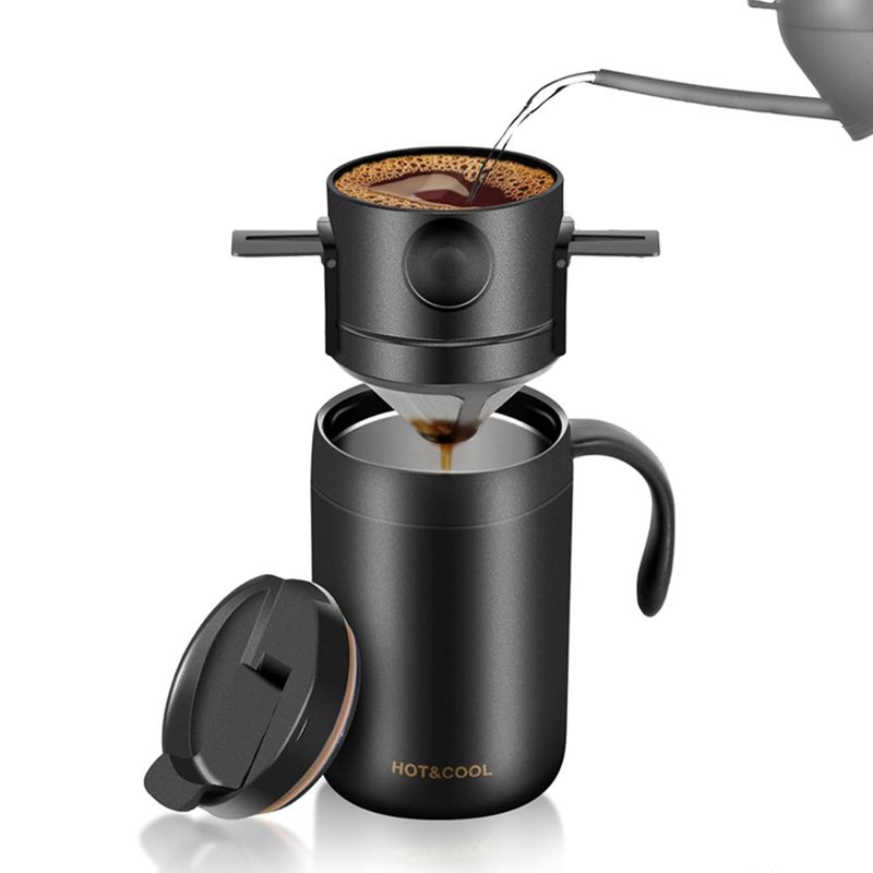 Stainless steel outdoor hand brewed insulated cup, portable folding drip coffee brewing filter set_voghion.com
