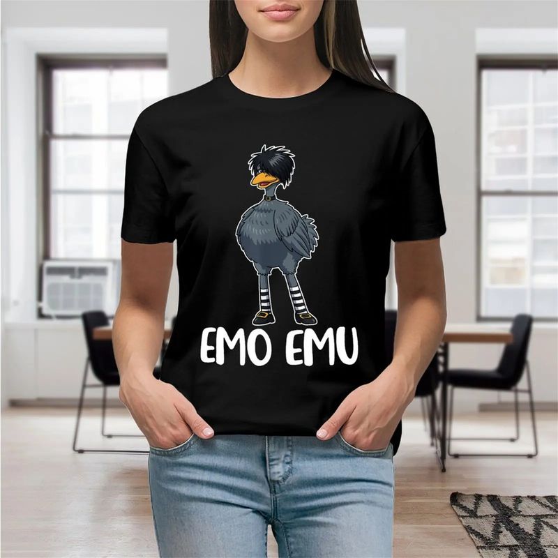 Koszulka z nadrukiem Emo Emu Funny Metal Goth Emu Bird, damska, z krótkim rękawem, z nadrukiem, rozmiar S-4XL._voghion.com
