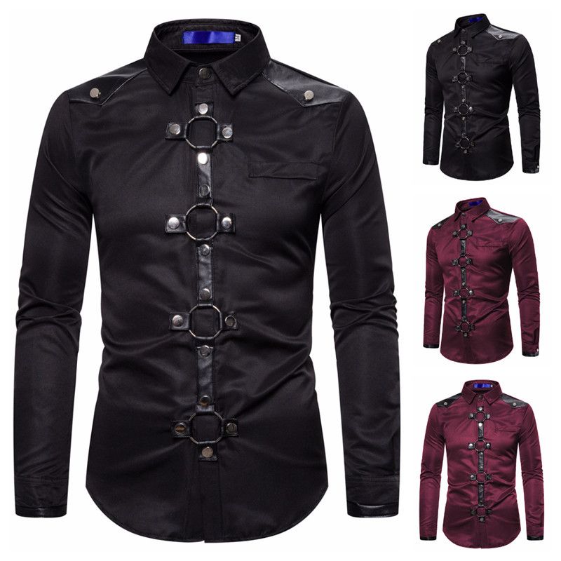 Herrenbekleidung Winter New Foreign Trade Herren Gothic Style Rivet Casual Langarmhemd Herren Performance Kleidung_voghion.com