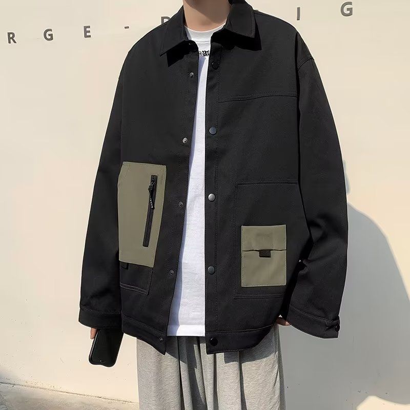 New high-end wrinkle resistant men's lapel jacket for spring and autumn fashion, slightly loose splicing workwear casual jacket_voghion.com