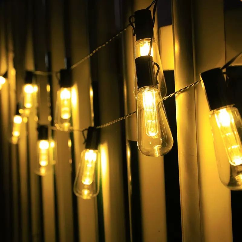 Zonne-energie aangedreven buitenverlichting, 40 LED Edison-lampen, waterdichte lichtslinger voor tuin, camping, terras, kerstdecoratie, lengte 5 m/10 m_voghion.com