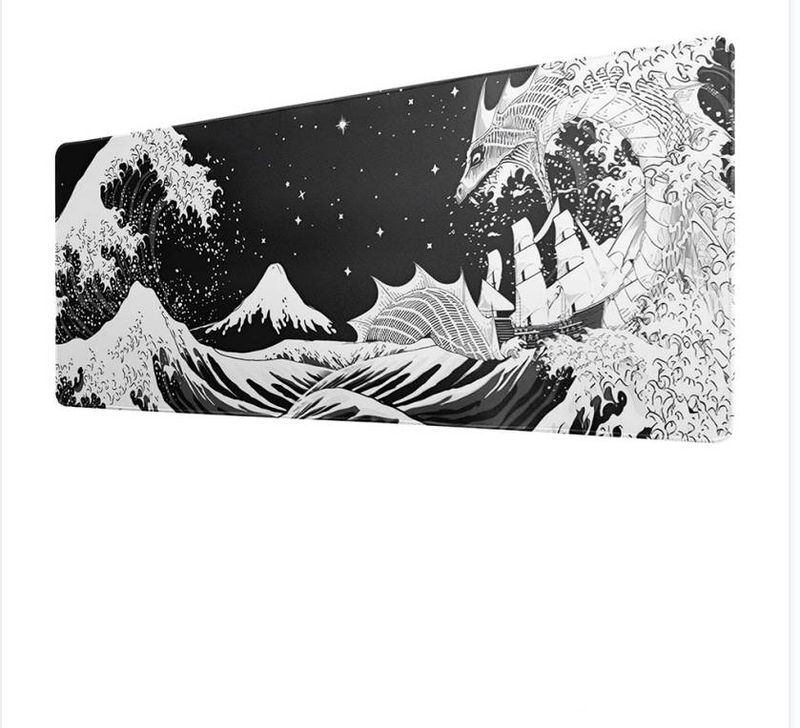 Black And White Waves Large Game Mouse Pad And Seam, Large Office Desk Pad, Esports Desk Pad, Mousepad Anti Slip31.49In*11.81In_voghion.com