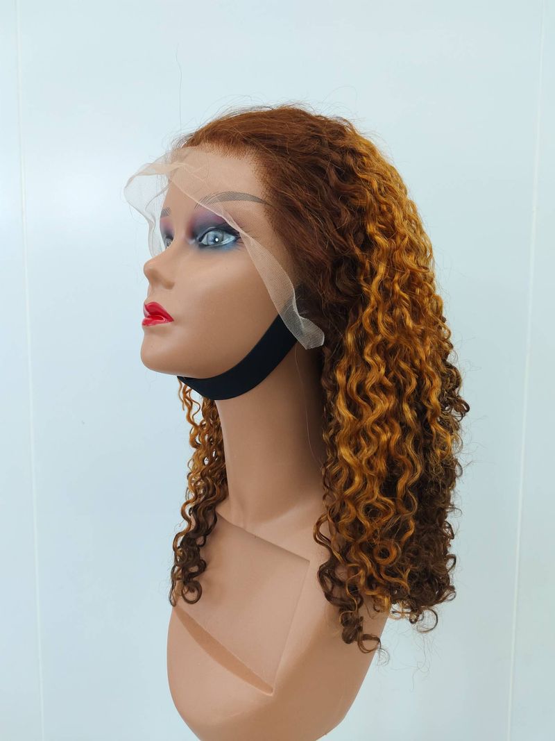 Afro Kinky Curly 13x4 Spitzenverschluss Perück Mënschlech Hoer brong faarweg 20 Zoll Perück Gekrullt Mënschlech Hoer Perücken_voghion.com