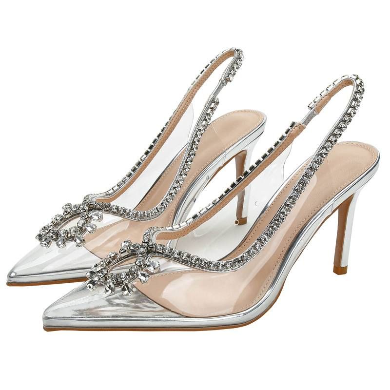 Women’s Shoes one line high heeled sandals with niche design, empty back, toe toe high heeled shoes_voghion.com