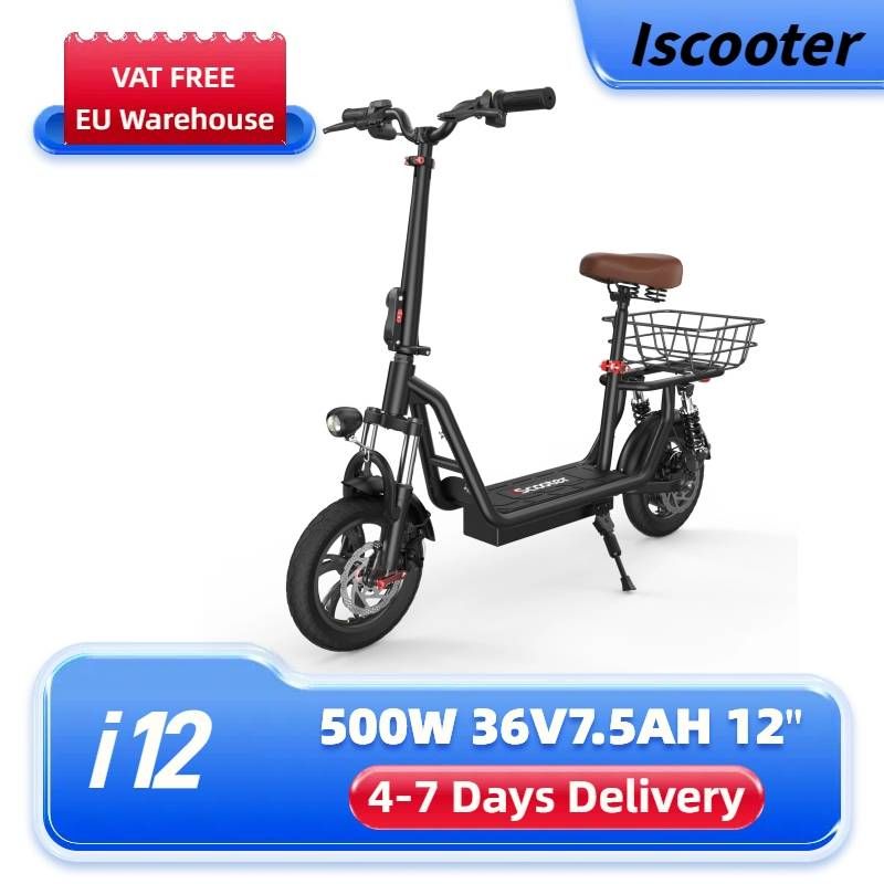 iScooter i12 električni skuter sa sjedalom za odrasle, 500W 12" dvostruki ovjesi EScooter s košarom, sjedalom i upravljačem podesivim po visini_voghion.com