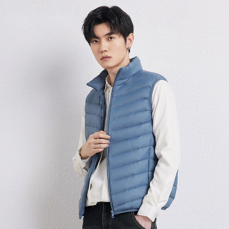 Lightweight down Jacket 2023 Autumn and Winter New Men's Waistcoat Stand-up Collar Slim Fit down Vest Short Warm Liner Vest_voghion.com