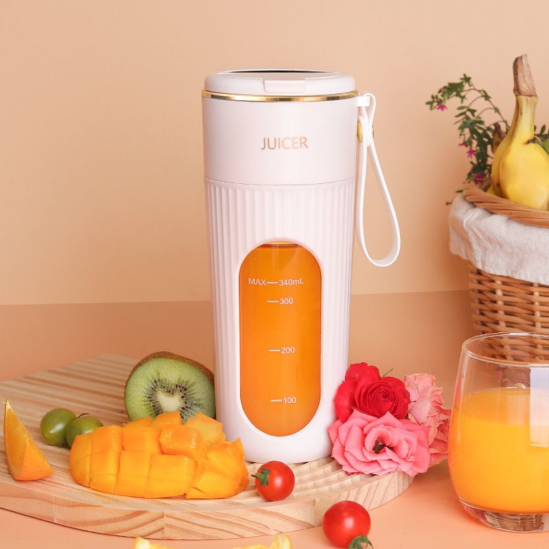 Portable USB Rechargeable Juicer Cup - 14 Blades, Ice Crushing, 400ml Capacity, BPA-Free, For Fresh Fruit Juice On The Go (White/Light Blue/Pink)​_voghion.com