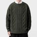 Męski sweter retro z dzianiny kablowej z długim rękawem, swobodny, z okrągłym dekoltem, luźny krój, jednolity kolor, moda zimowa_voghion.com