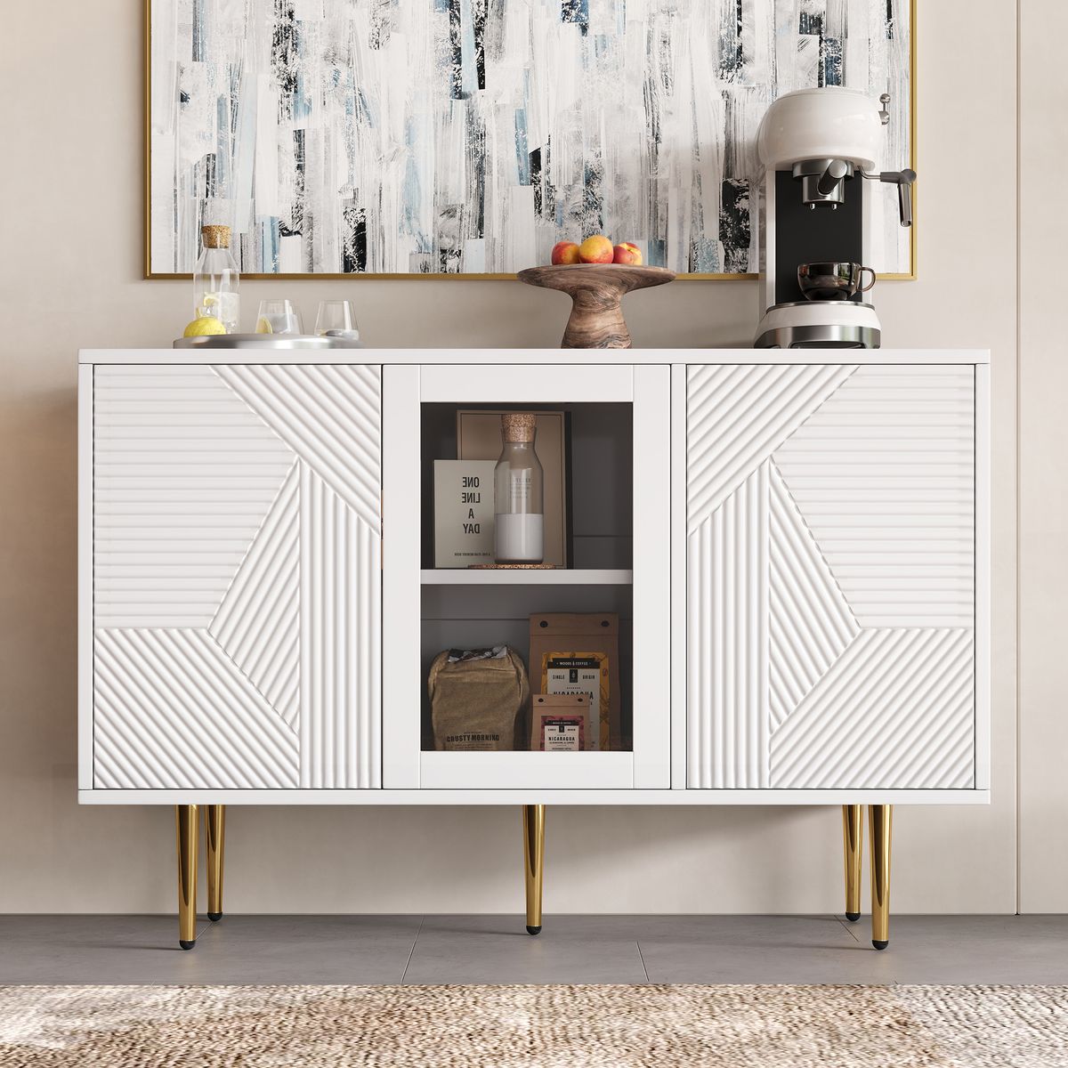 Comode Weiß 120x79,5cm con 3 vasi, metallo e vetro_voghion.com