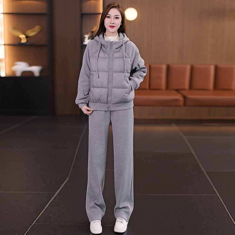 Damenbekleidung Mode Lässiger Sportanzug für Damen Winter New Style Daunen-Baumwollpullover Jacke Verdickte Hose Zweiteiliger Anzug_voghion.com