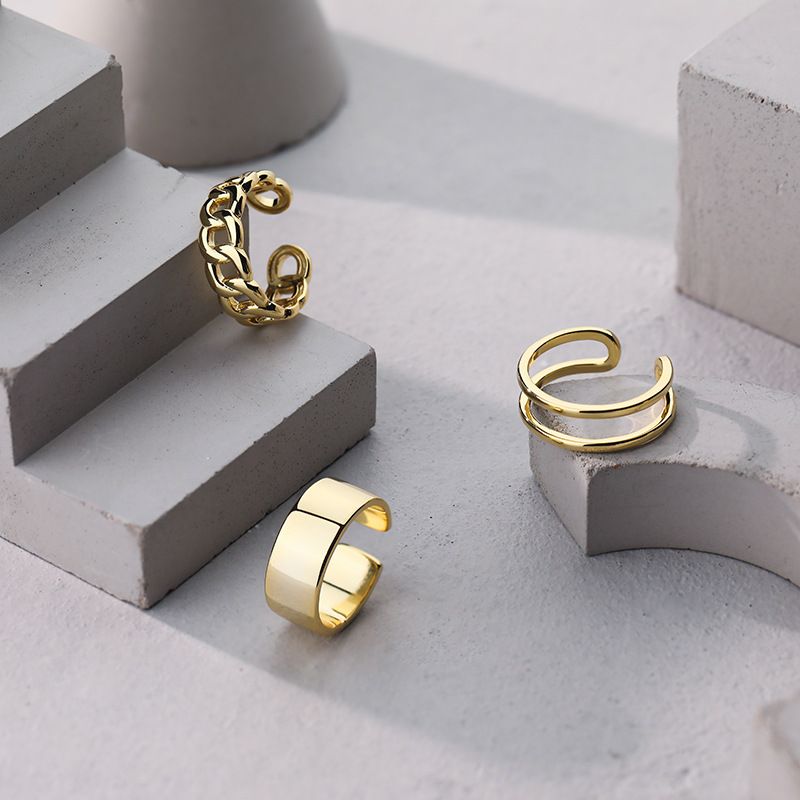 Hernay Personality Open Cuban Chain For Women Minimalist Style Stackable Ring Set_voghion.com
