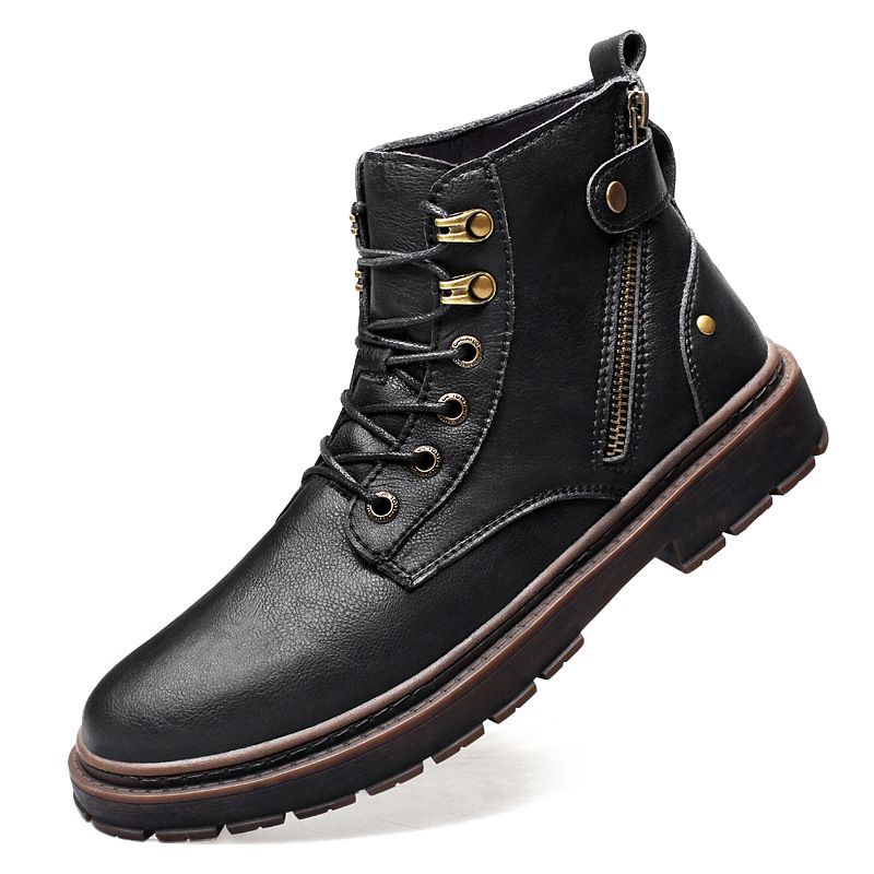 Stivali Martin alti in pile da uomo, stivali in cotone di media lunghezza, stivali casual da locomotiva, stivali da neve caldi_voghion.com