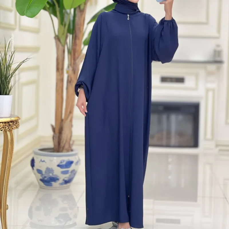 Women's Clothing Solid Color Abaya Prayer Zipper Women's Long Dress_voghion.com