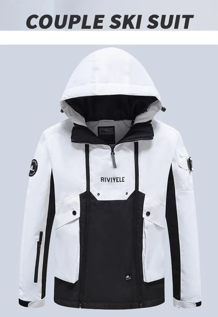 Jauns ziemas vīriešu un sieviešu vēja necaurlaidīgs, ūdensnecaurlaidīgs, silts un elpojošs vienvietīgs un divvietīgs slēpošanas kostīms, kā arī kokvilnas slēpošanas kostīms_voghion.com