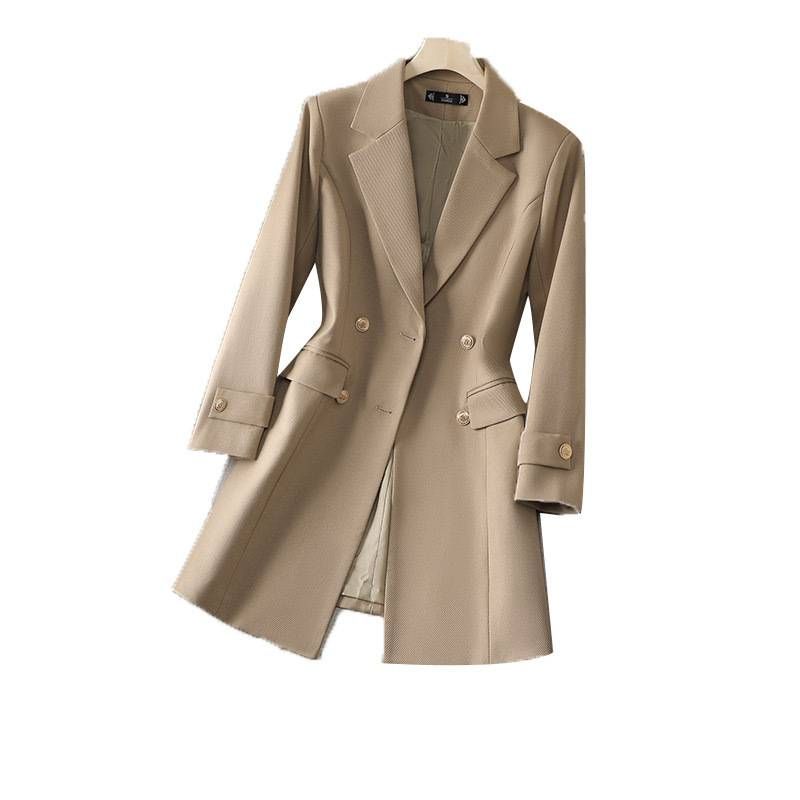 Damenbekleidung, professionelle, mittellange Anzugjacke mit Kragen, Windjacke, Arbeitskleidung_voghion.com
