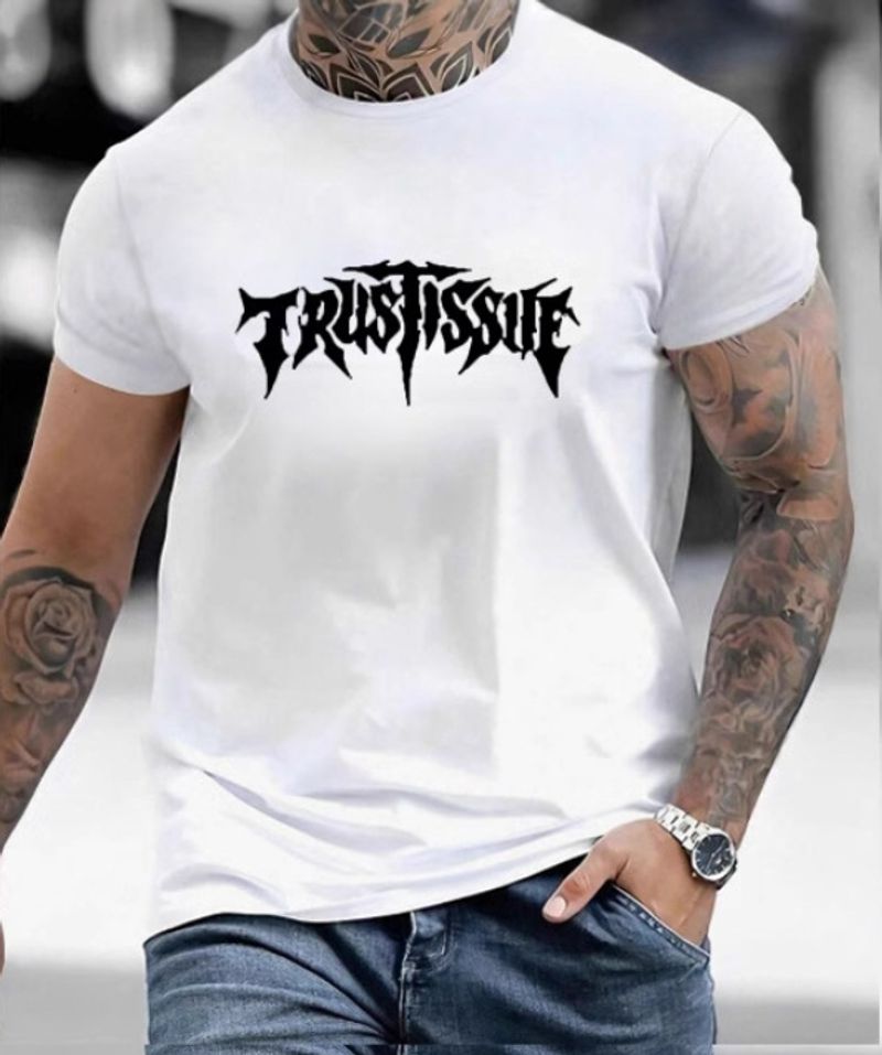 Herren-T-Shirt mit Distressed-Letter-Print – Rundhals-T-Shirt aus 100 % Bio-Baumwolle | Trendiges Streetwear-Essential_voghion.com