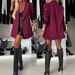 Women's Oversized Blazer Jacket - Single-Button Notch Lapel Coat In Wine Red (Relaxed Fit, Mid-Length For Office & Casual Wear)_voghion.com