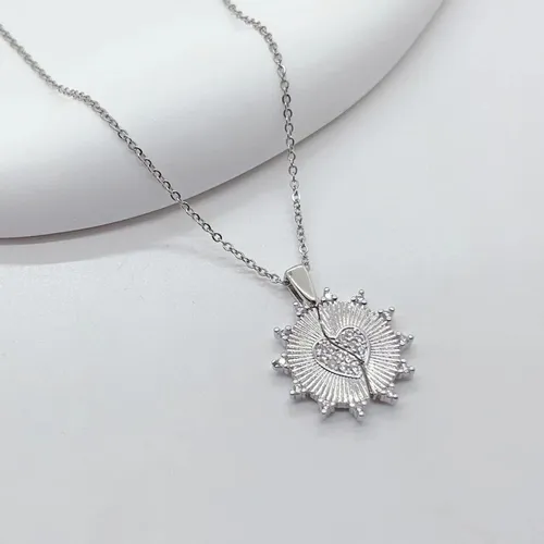 Titanium Steel Copper Heart Shape Flower Butterfly Pendant Necklace_voghion.com