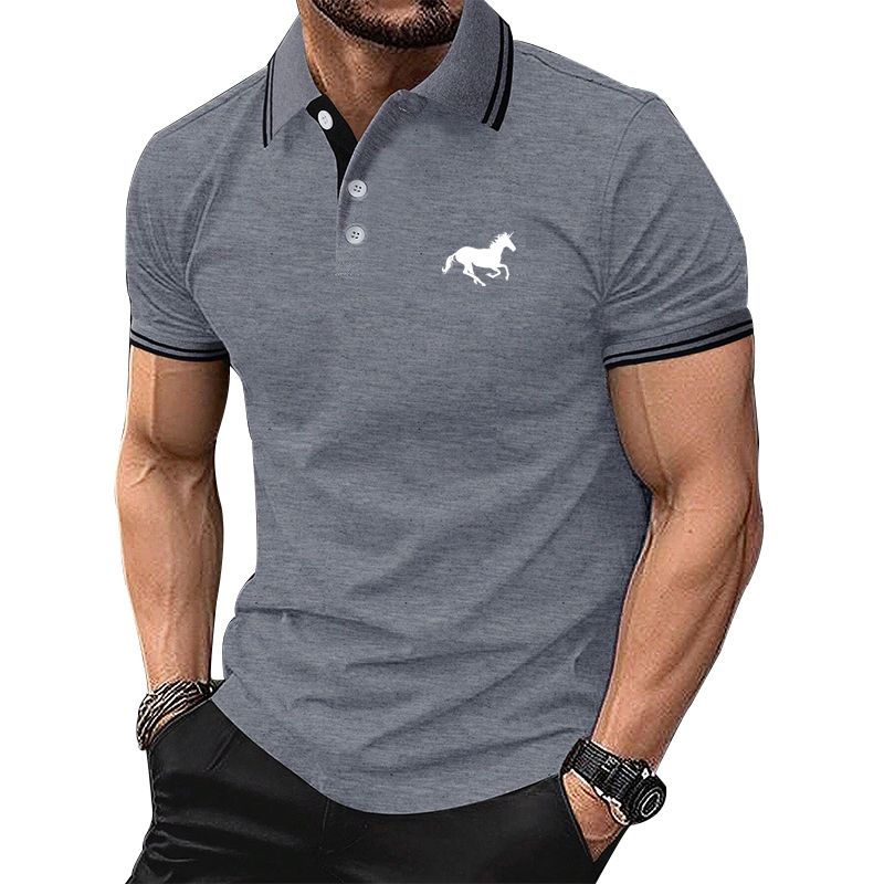 100 % Polyester Herren-Poloshirt mit kurzen Ärmeln, schnelltrocknend, Sommermode, Slim Fit, reine Farbe, Poloshirt mit Logo-Print_voghion.com