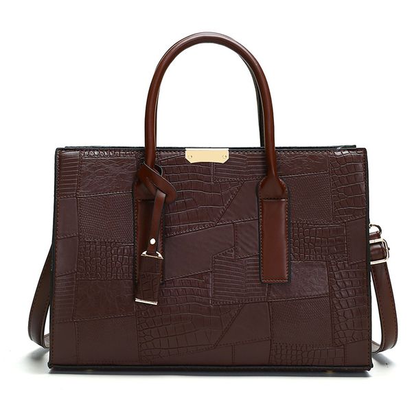 Elegante borsa tote in PU per donna con cuciture a contrasto - Borsa a tracolla di grande capacità per l'uso quotidiano, disponibile in nero, crema, ruggine e marrone_voghion.com
