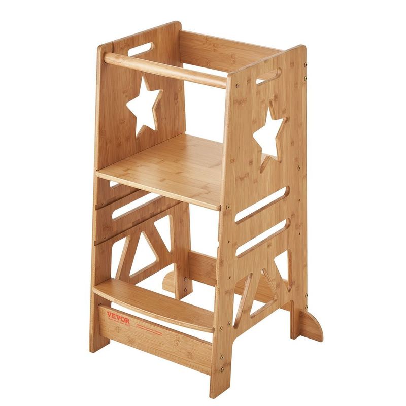 Tower Step Stool, 3-Level Height Adjustable Toddler Step Stools For Kids, Bamboo Kids Standing Tower Learning Stool With Safety Rail For Kitchen Co_voghion.com