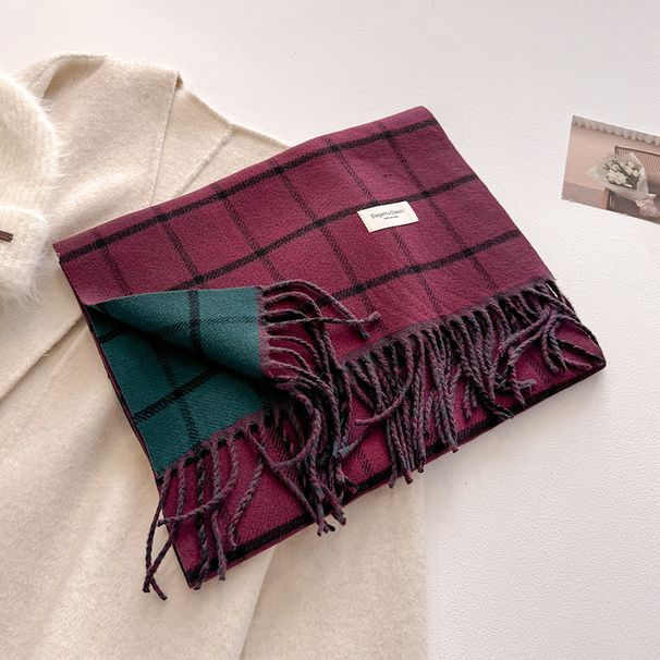 Nuova sciarpa scozzese double face in cashmere autunno inverno, stile semplice e lussuoso, frange calde e fluenti, morbida e_voghion.com