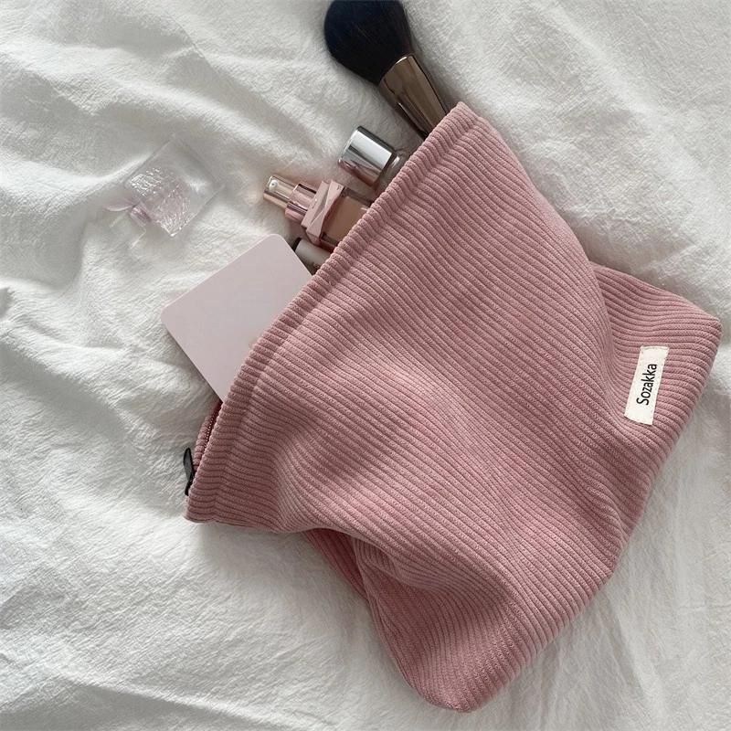 Borsa per il trucco da viaggio in velluto a coste, borsa da viaggio di grande capacità_voghion.com