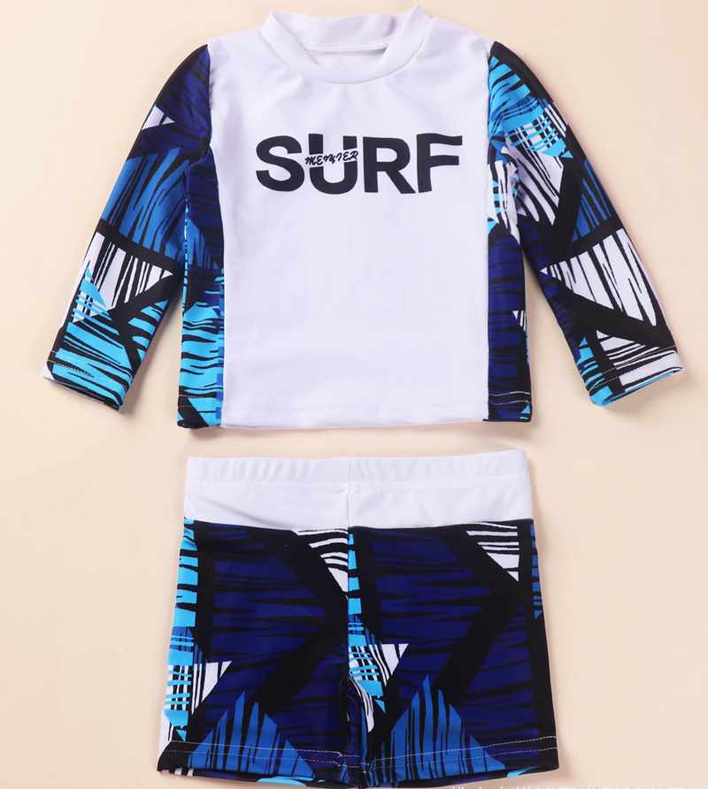 Mother&Kids Boys' swimwear fashion color contrast print two-piece set_voghion.com