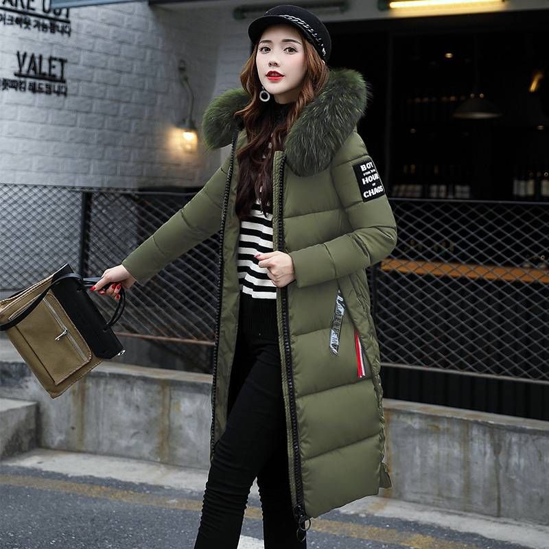 Damenbekleidung Neue wattierte Jacke für Damen im langen Stil, Daunen-Baumwolljacke, verdickte Baumwolljacke mit Pelzkragen über dem Knie, weicher Wintermantel_voghion.com
