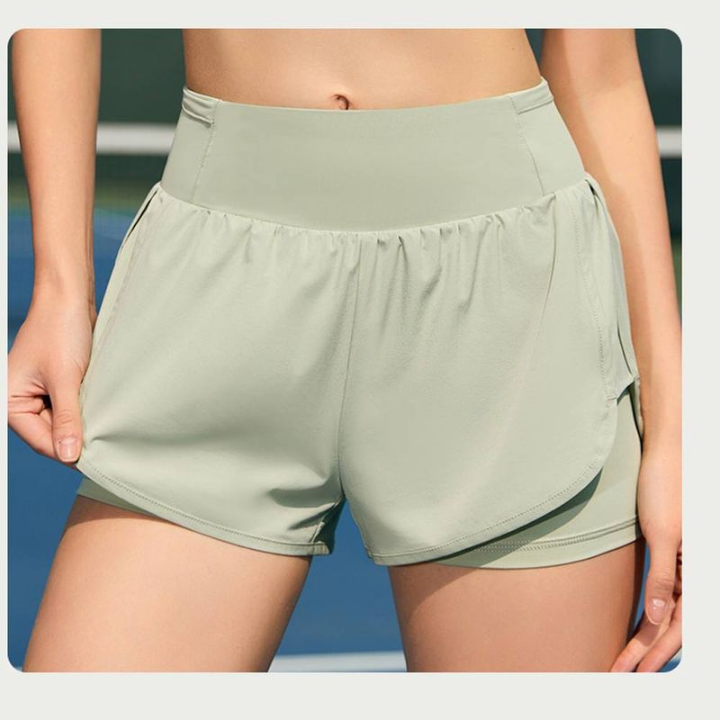 Summer New Color Collision False Two Pieces Yoga Shorts Female Loose Anti-glare Three Pockets Breathable Fast Drying Sports Shorts_voghion.com