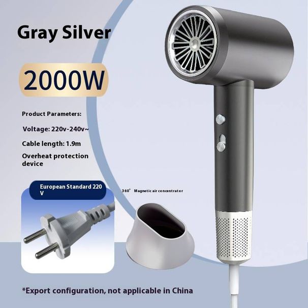 Professioneller Haartrockner – 2000 W Ionen-Föhn mit Kaltstufe und 3 Heizstufen für Styling in Salonqualität (Silber/Blau)_voghion.com