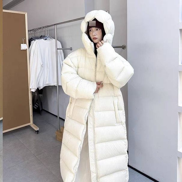 Ultra-Light 95% White Duck Down Long Puffer Coat Women's Knee-Length Oversized Cloud-Loft Winter Jacket_voghion.com